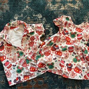 Mickey Mouse Print Shirt and Dress Set
